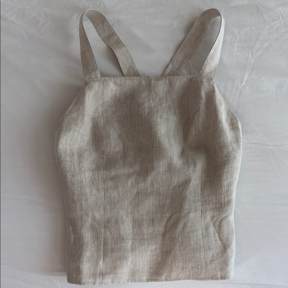 Reformation Cross Strap Beige Linen Top size 6
